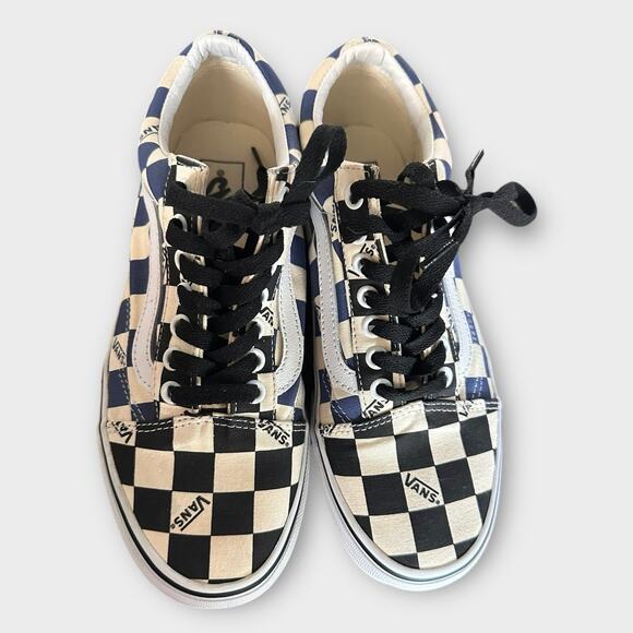 NWOT VANS OLD SCHOOL BIG CHECKERED SHOES Blue Black Cream WOMENS 8 MENS 6.5 - Picture 2 of 8